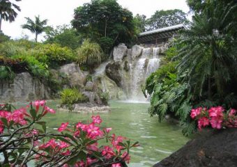 Vue sur la cascade du jardin botanique, Deshaies, Guadeloupe